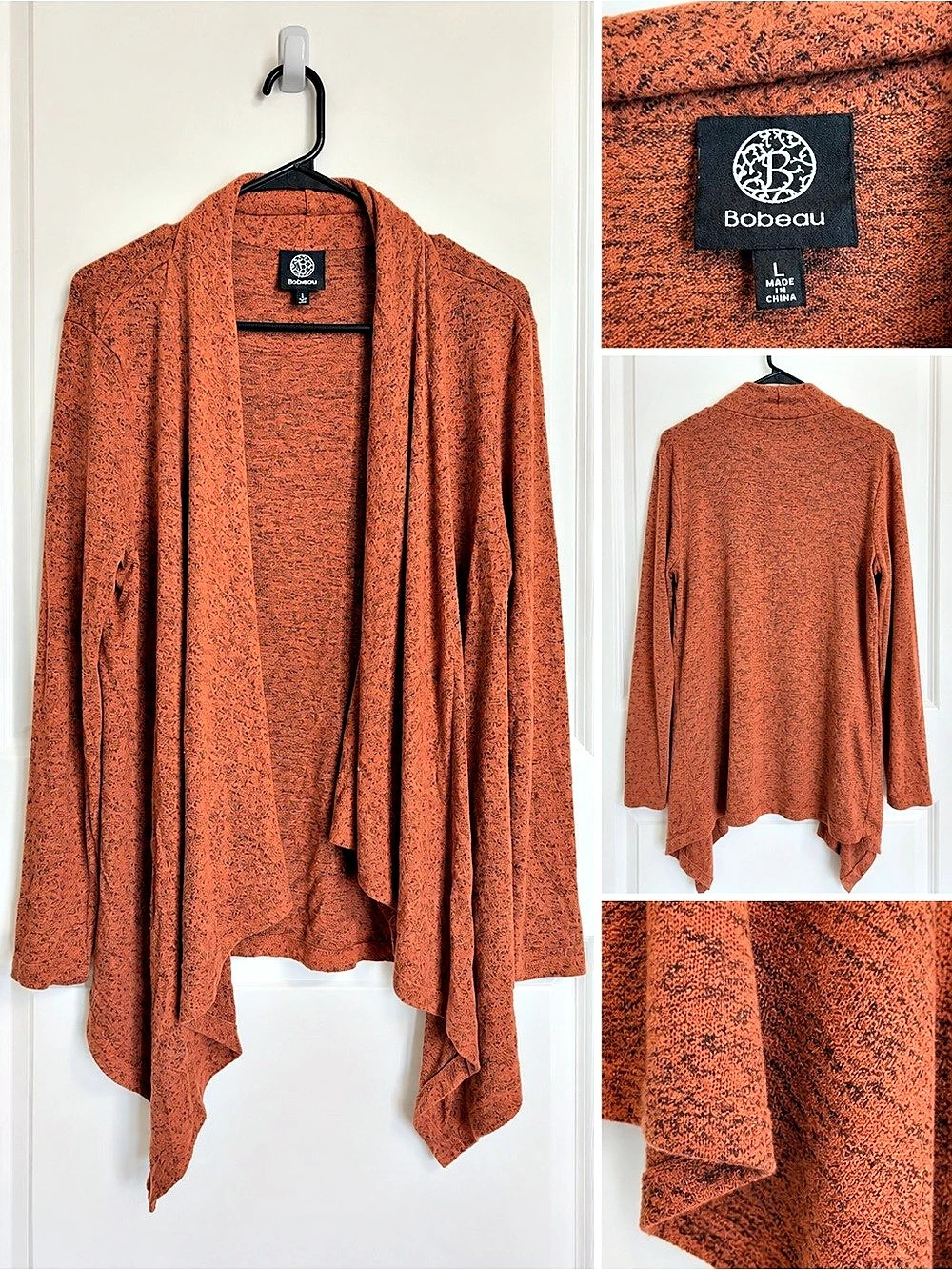 Bobbeau Draped Open Front Cardigan in Brown